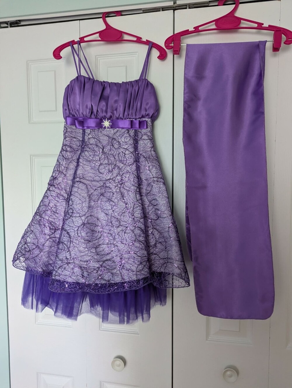 Girls' Purple Sparkle Party Dress with Sash Sz 10
